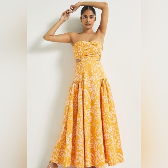 Anthropolgie Mon Renn Orange Monarch Cut Out Strapless Maxi Dress - Picture 1 of 10